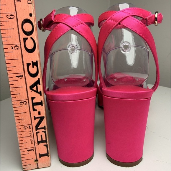 Antonio Melani Tess Fuchsia Satin Bow Ankle Strap Block Heel Sandals 8.5 Wedding - Picture 5 of 11